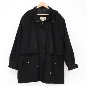 Fitzwright Jacket Women 2X Anorak Hooded Black Drawstring Waist Good